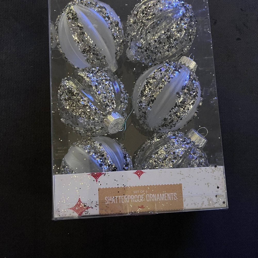 Silver Glitter Shatterproof Ornaments